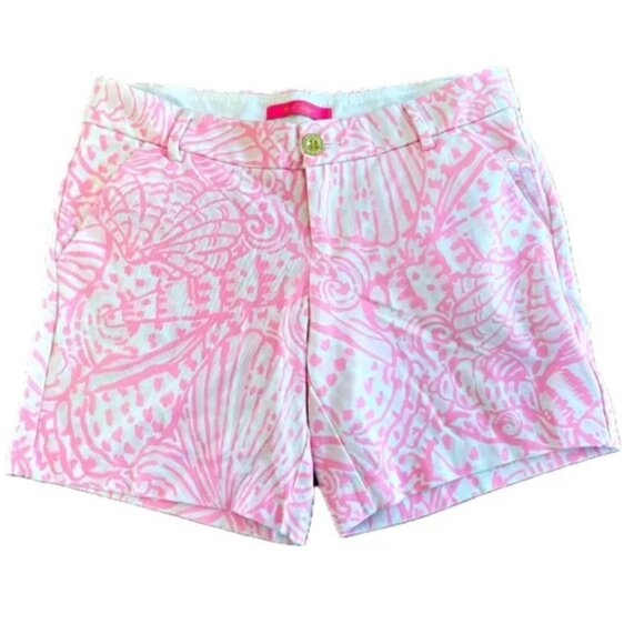 Lilly Pulitzer Jayne Knit Pelican Pink Sea Cups Shorts Womens 4 - Picture 1 of 8